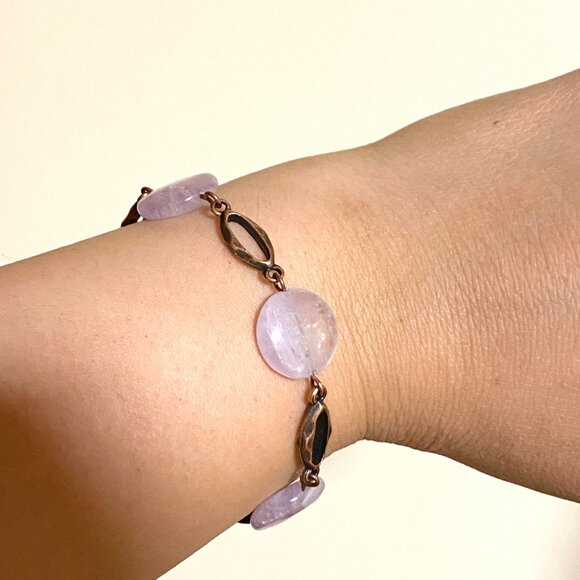 2/$20, Natural Violet Amethyst Bracelet, Genuine Gemstone + Copper Link - Picture 6 of 9